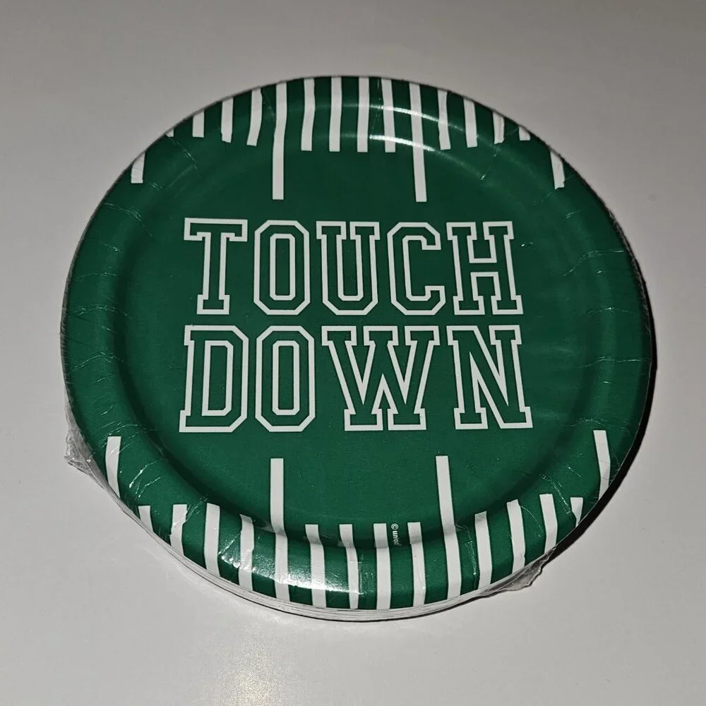 NEW 2 Pkgs Paper Plates Lot (30/pk) Football Touchdown Party Green White 6.75
